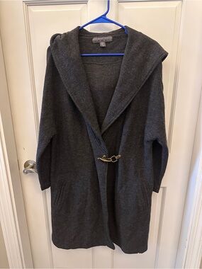 Fenn Wright Manson Studio Charcoal 100% Wool Hooded Toggle Coat XL